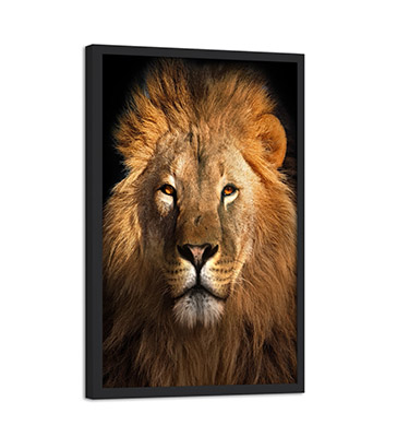 Quadro Decorativo Leão Grande Com Moldura Colorido Para Sala