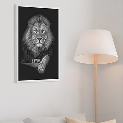 Quadro Decorativo Leão Majestoso Preto e Branco Grande Sala